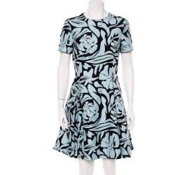 Christian Dior Blue & Black Printed Cotton Pleated Mini Dress L