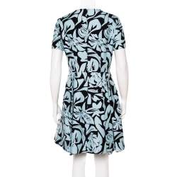 Christian Dior Blue & Black Printed Cotton Pleated Mini Dress L