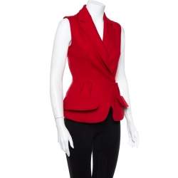 Pre Owned Christian Dior Red Wool Sleeveless Blazer M