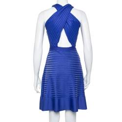 Christian Dior Blue Silk Knit Cross Back Detail Sleeveless Dress L