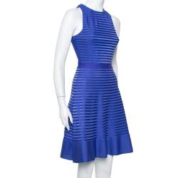 Christian Dior Blue Silk Knit Cross Back Detail Sleeveless Dress L