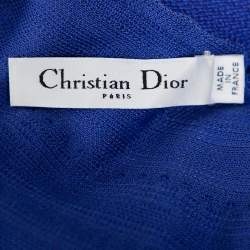 Christian Dior Blue Silk Knit Cross Back Detail Sleeveless Dress L