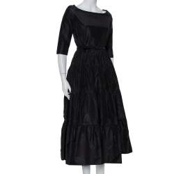 Christian Dior Black Silk Belted Tiered Maxi Dress L