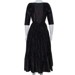 Christian Dior Black Silk Belted Tiered Maxi Dress L