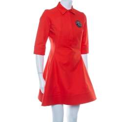 Christian Dior Orange Cotton Embellished Detail Collared Mini Dress M