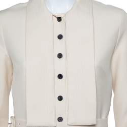 Christian Dior Cream Wool & Silk Collar Detail Pleated Belted Mini Dress S