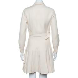 Christian Dior Cream Wool & Silk Collar Detail Pleated Belted Mini Dress S