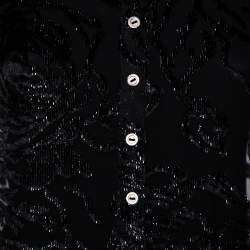 Pre Owned Christian Dior Vintage Black Devore Waist Tie Detail Button Front Shirt M