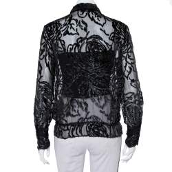Pre Owned Christian Dior Vintage Black Devore Waist Tie Detail Button Front Shirt M