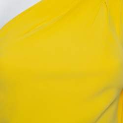 Christian Dior Yellow Crepe Trail Detail One Shoulder Maxi Dress S