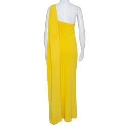 Christian Dior Yellow Crepe Trail Detail One Shoulder Maxi Dress S