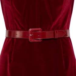 Pre Owned فستان كريستيان ديور ماكسي حزام تفاصيل فتحة قطيفة عنابي مقاس متوسط