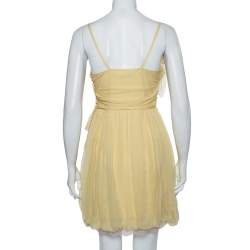 Pre Owned Christian Dior Yellow Embellished Silk Lace Detail Mini Dress S