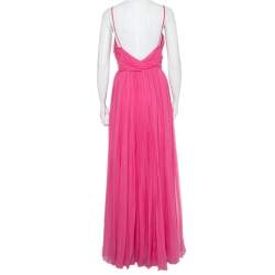 Christian Dior Pink Silk Chiffon Pleated Sleeveless Gown M