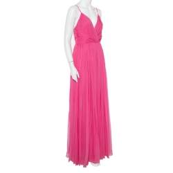 Christian Dior Pink Silk Chiffon Pleated Sleeveless Gown M