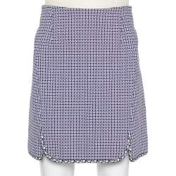 Pre Owned Christian Dior Navy Blue Patterned Knit Contrast Trim Detail Mini Skirt S