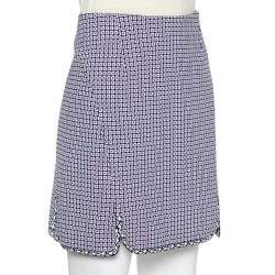 Pre Owned Christian Dior Navy Blue Patterned Knit Contrast Trim Detail Mini Skirt S