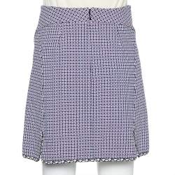 Pre Owned Christian Dior Navy Blue Patterned Knit Contrast Trim Detail Mini Skirt S