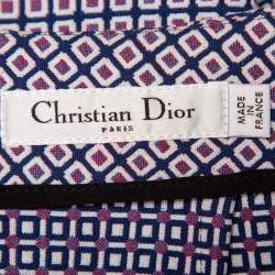 Pre Owned Christian Dior Navy Blue Patterned Knit Contrast Trim Detail Mini Skirt S