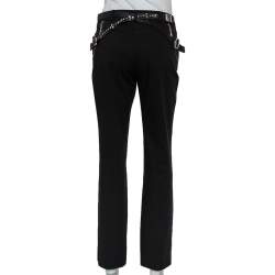 Pre Owned Christian Dior Black Wool Rockstud Leather Belt Detail Straight Leg Pants M