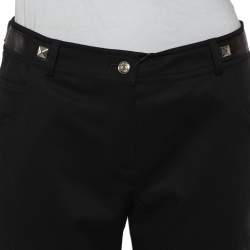Pre Owned Christian Dior Black Wool Rockstud Leather Belt Detail Straight Leg Pants M