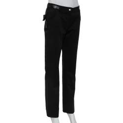 Pre Owned Christian Dior Black Wool Rockstud Leather Belt Detail Straight Leg Pants M