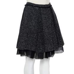 Christian Dior Black Lurex Tweed Pleated Mini Skirt M