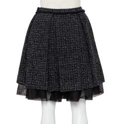 Christian Dior Black Lurex Tweed Pleated Mini Skirt M