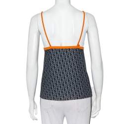 Pre Owned Christian Dior Vintage Navy Blue Logo Monogram Jersey Contrast Trim Camisole M
