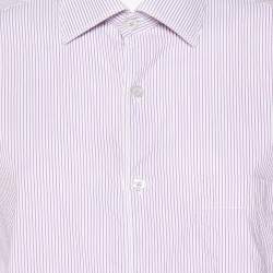 Christian Dior Purple Striped Cotton Button Front Shirt L