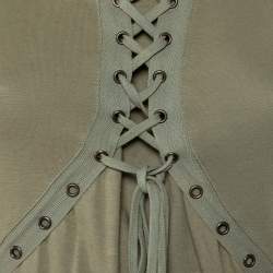 Pre Owned Christian Dior Green Cotton Knit Lace Up Detail Sleeveless Midi Dress L