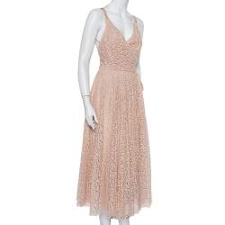 Pre Owned Christian Dior Light Pink Lace Sleeveless Midi Wrap Dress S