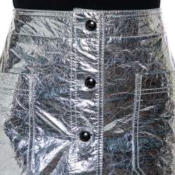 Christian Dior Metallic Silver Lambskin Button Front Mini Skirt S