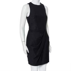 Christian Dior Black Cotton Draped Sleeveless Faux Wrap Mini Dress M