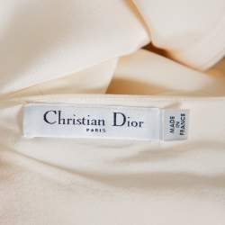 Pre Owned Christian Dior Cream Wool & Silk Sequin Embellished Cape Detail Shift Dress M