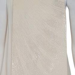 Pre Owned Christian Dior Cream Wool & Silk Sequin Embellished Cape Detail Shift Dress M