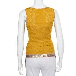 Christian Dior Mustard Yellow Knit Contrast Trim Sequin Detail Tank Top M