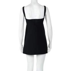 Pre Owned فستان كريستيان ديور ميني تفاصيل صدرية حرير وصوف أسود مقاس صغير