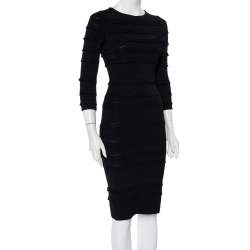 مملوكة مسبقًا Christian Dior Black Knit Ruffle Detail Sheath Dress S