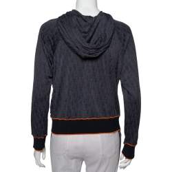 Pre Owned Christian Dior Navy Blue Oblique Patterned Jersey Zip Front Hooded Jacket M