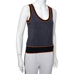 Pre Owned Christian Dior Navy Blue Oblique monogram Jersey Tank Top M