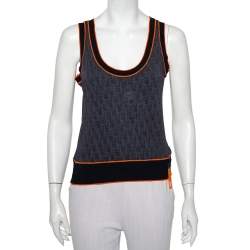 Pre Owned Christian Dior Navy Blue Oblique monogram Jersey Tank Top M
