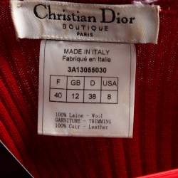 Pre Owned Christian Dior Vintage Red Textured Rib Knit Sweater M