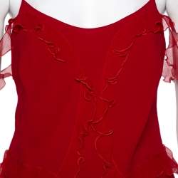 Pre Owned Christian Dior Vintage Red Silk Ruffle Detail Camisole L