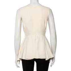 Pre Owned Christian Dior Cream Paradise Dior Printed Silk Sleeveless Peplum Top M