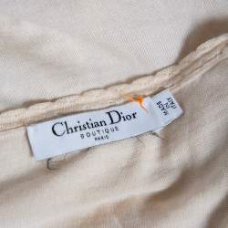 Pre Owned Christian Dior Cream Cashmere Scallop Detail Sweater Top M