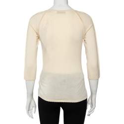 Pre Owned Christian Dior Cream Cashmere Scallop Detail Sweater Top M