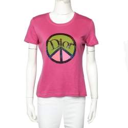 Christian Dior Boutique Pink Cotton Embellished Logo  Roundneck T-Shirt L