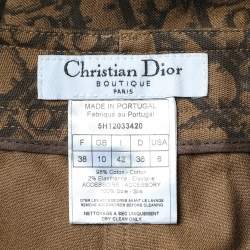 Pre Owned Christian Dior Brown Trotter Printed Denim Applique Detail Mini Skirt M