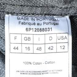 Pre Owned Christian Dior Navy Blue Trotter Patterned Denim Belted Coat L